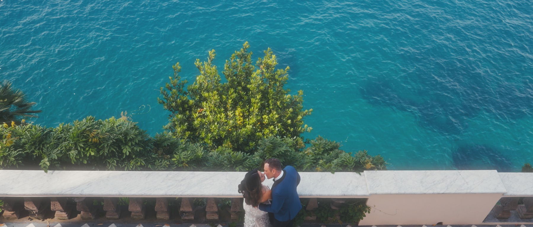 Morgan and Patrick on the terrace above the sea